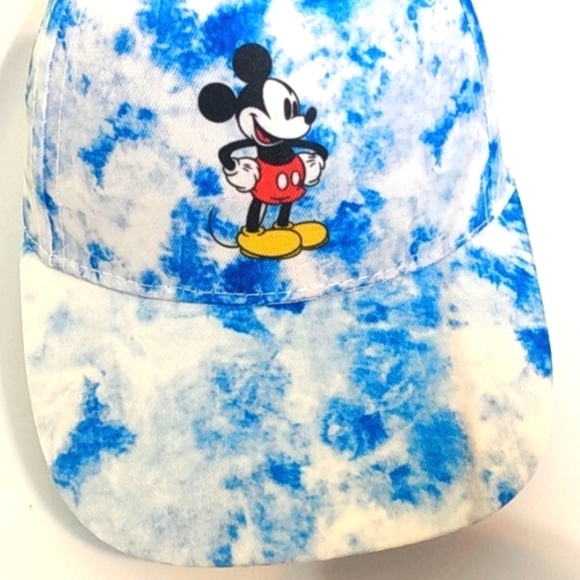DISNEY'S MICKEY MOUSE DENIM BLUE WHITE TIE DYED SNAPBACK CAP SIZE OS NWT - Picture 2 of 8
